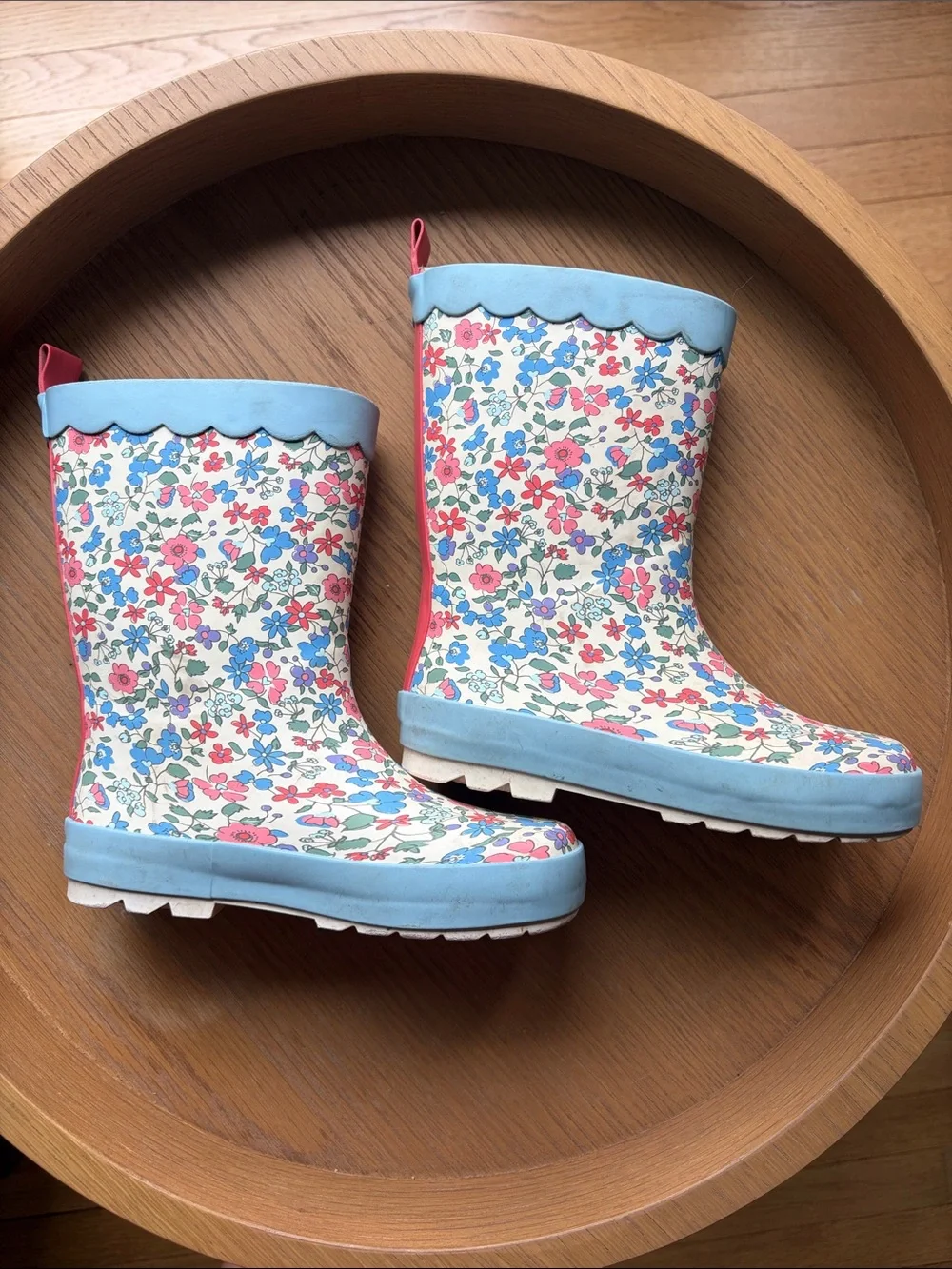 Kids Floral Rain Boots - Blue and Pink